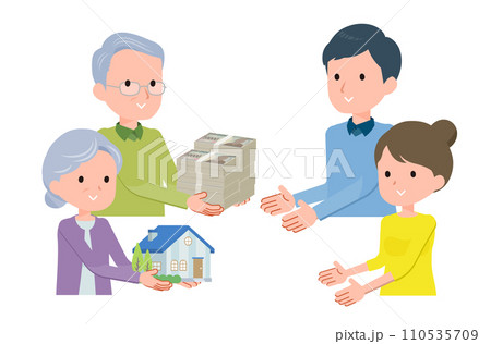 現金と不動産資産を渡すシーン。 110535709