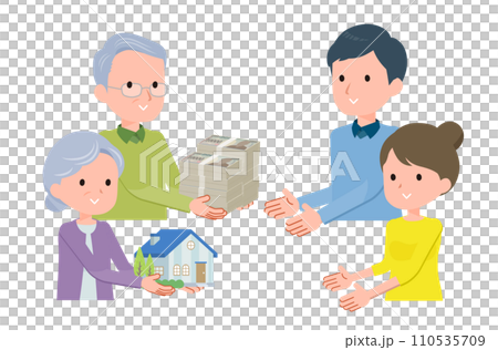 現金と不動産資産を渡すシーン。 110535709