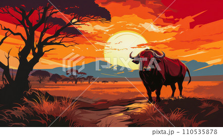 Vector portrait of the head of an adult buffalo 110535878