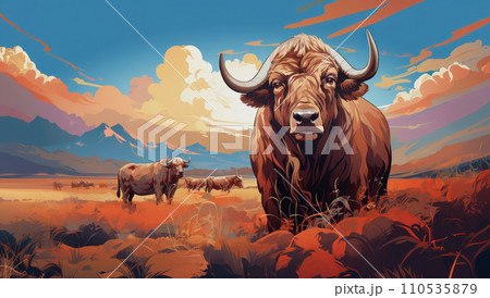 Vector portrait of the head of an adult buffalo Vector portrait of the head of an adult buffalo 110535879