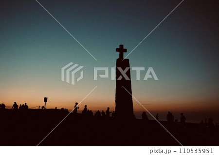 The cross monument under the twilight on the Cabo da Roca, Sintra Portugal  110535951