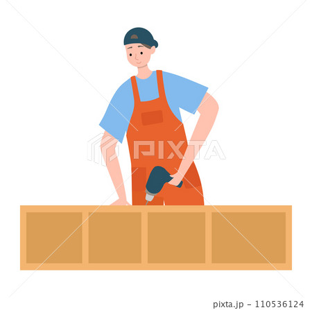Adult man male worker, vector illustration. House ferniter repair, flat reparman in home construction isolated on white. 110536124