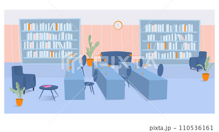 Library room interior, literature book at shelf, vector illustration. University or school education bookcase for study design. 110536161