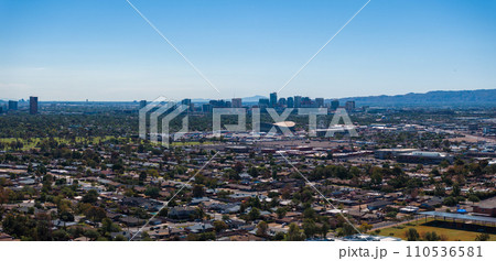 Phoenix city downtown skyline cityscape of Arizona in USA. Top view of downtown Phoenix Arizona on a summer day in USA. Phoenix city downtown skyline cityscape of Arizona in USA. Top view of downtown Phoenix Arizona on a summer day in USA. 110536581
