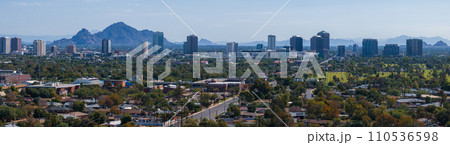 Phoenix city downtown skyline cityscape of Arizona in USA. Top view of downtown Phoenix Arizona on a summer day in USA. Phoenix city downtown skyline cityscape of Arizona in USA. Top view of downtown Phoenix Arizona on a summer day in USA. 110536598