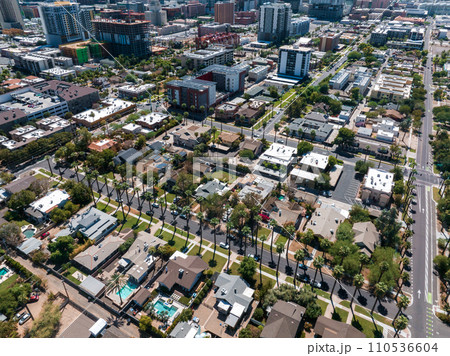 Phoenix city downtown skyline cityscape of Arizona in USA. Top view of downtown Phoenix Arizona on a summer day in USA. 110536604