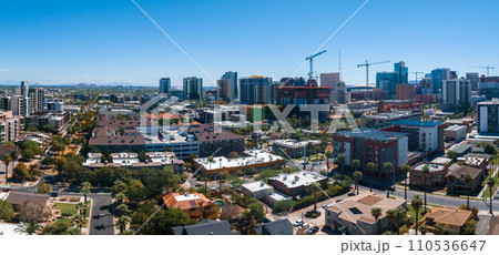 Phoenix city downtown skyline cityscape of Arizona in USA. Top view of downtown Phoenix Arizona on a summer day in USA. 110536647