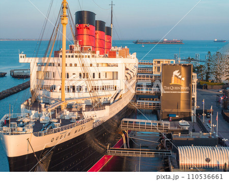 Panoramic aerial view of Long Beach and Queen Mary, California. Panoramic aerial view of Long Beach and Queen Mary, California. 110536661