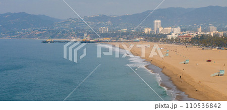 Aerial view of the shoreline in Venice Beach, CA. Aerial view to Venice beach, Los Angeles, California 110536842
