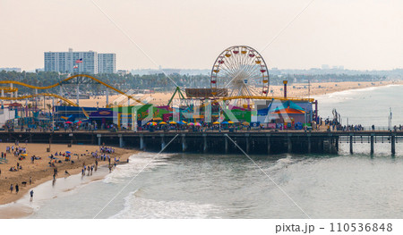 Panoramic view of the Santa Monica Beach and the Pier Panoramic view of the Santa Monica Beach and the Pier 110536848