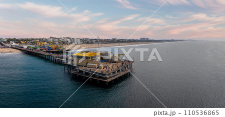 Panoramic view of the Santa Monica Beach and the Pier 110536865
