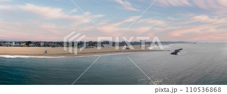 Aerial view of the shoreline in Venice Beach, CA. Aerial view to Venice beach, Los Angeles, California 110536868