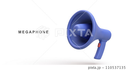 3d Realistic of blue megaphone speaker isolated on white background. Vector illustration. 3d Realistic of blue megaphone speaker isolated on white background. Vector illustration. 110537135