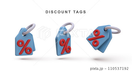 3d realistic set of blue discount tags isolated on white background. Vector illustration. 3d realistic set of blue discount tags isolated on white background. Vector illustration. 110537192