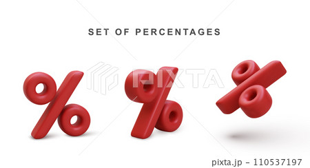 3d Realistic Set of red percentage isolated on white background. Vector illustration. 110537197