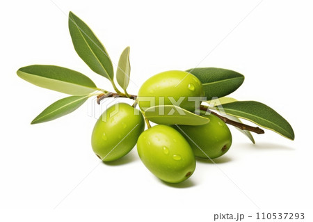 Fresh olives with leaves close-up on white background 110537293