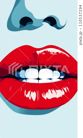 Woman's lips close-up with red lipstick, pop art 60s, illustration 110537294