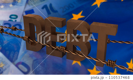 The debt on euro flag background for business concept 3d rendering. 110537468