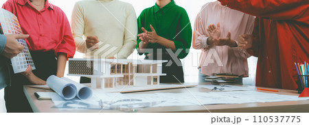 Interior designer team clapping hand to celebrate their project. Variegated. 110537775