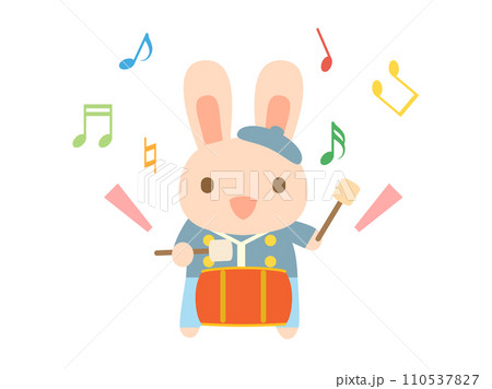 太鼓を叩くウサギさん　音符ありバージョン 110537827