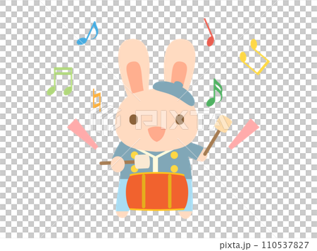 太鼓を叩くウサギさん　音符ありバージョン 110537827