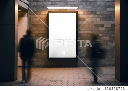 AI-generated content. Blank Billboard on City Street at Night Indoor advertising Generative AI 110538798