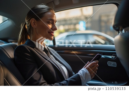 AI-generated content. Businessperson inside of a car looking at the mobile phone or using mobile phone 110539133