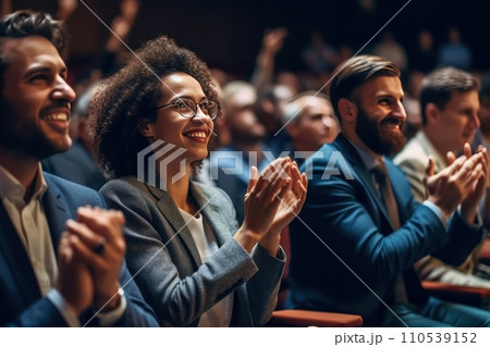 AI-generated content. Group of people applauding together in business meeting and business team clapping AI-generated content. Group of people applauding together in business meeting and business team clapping 110539152