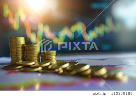 AI-generated content. Stack of coins. Financial concept of savings, Investment wealth and prosperity, background banner 110539189