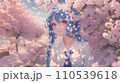 桜の花に囲まれた女子高生 110539618