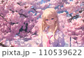 桜の花に囲まれた女子高生 110539622