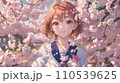 桜の花の中に立つ女子高生 110539625