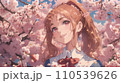 桜の花の中に立つ女子高生 110539626