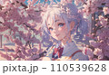 桜の花の中に立つ女子高生 110539628