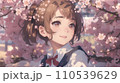 桜の花の中に立つ女子高生 110539629