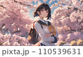 桜の花の中に立つ女子高生 110539631