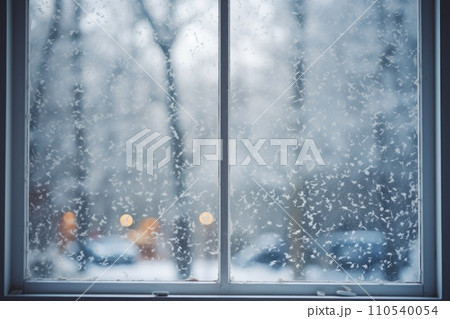 AI-generated content. White windows with Winter view. Generative AI 110540054