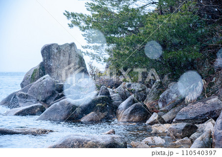 湖北の滋賀県高島市マキノ町海津浜の雪降る古い集落を撮影 湖北の滋賀県高島市マキノ町海津浜の雪降る古い集落を撮影 110540397