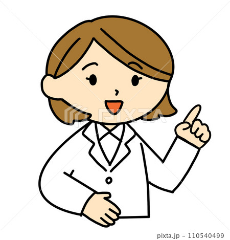 指差しで説明をする白衣の女性　イラスト 110540499