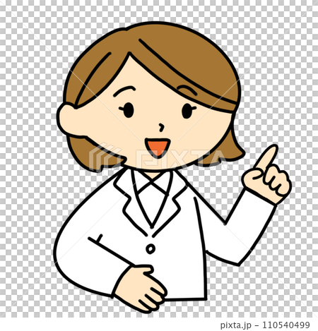 指差しで説明をする白衣の女性　イラスト 110540499