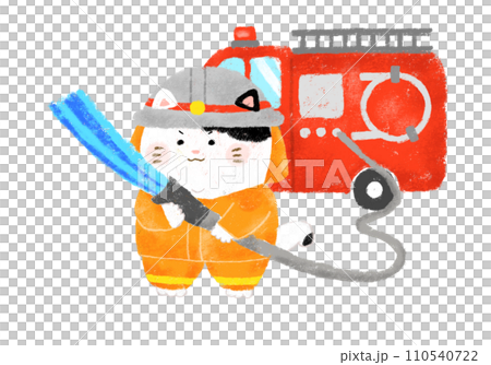 消防車和消防員貓蠟筆觸摸的插圖 110540722