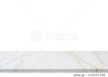 white marble stone table top isolated on white background for product display 110541590