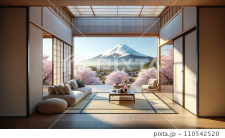 AI-generated content. Modern living room interior design for home. Japan style. Generative AI 110542520