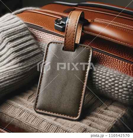 AI-generated content. Leather Hang tag for luggage mockup. Generative AI 110542570