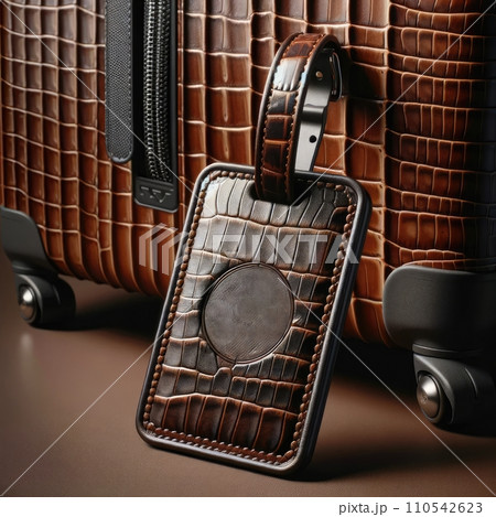 AI-generated content. Leather Hang tag for luggage mockup. Generative AI 110542623