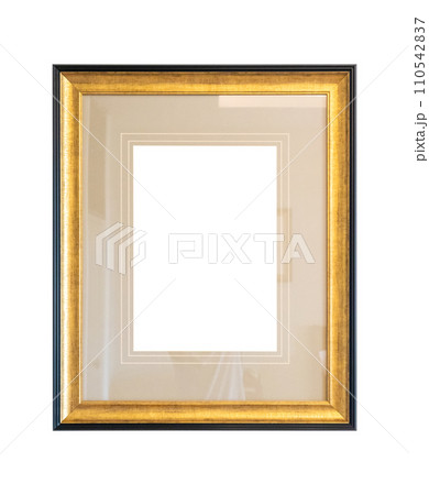 Blank golden vintage wood picture photo frame isolated on white background 110542837