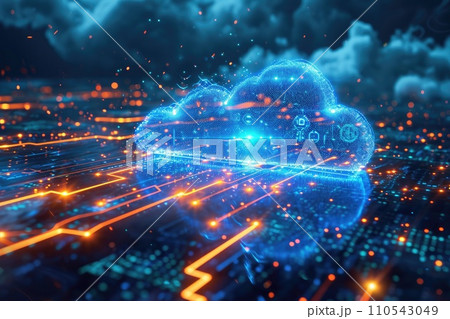 AI-generated content. Big data transfer on Cloud internet network. Futuristic technology background. Generative AI 110543049