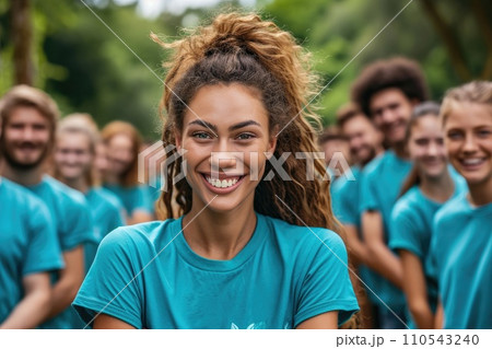 AI-generated content. Volunteering. Young people volunteers have activity at outdoors. Generative AI 110543240