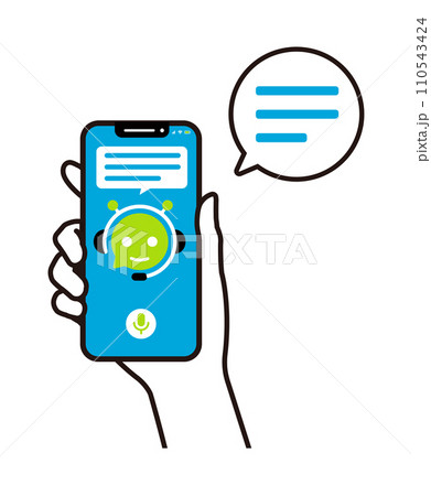 手持ちスマホ・スマートフォン ベクターイラスト / AIチャットボット 110543424
