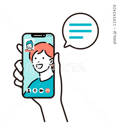 手持ちスマホ・スマートフォン ベクターイラスト / ビデオ通話 110543428